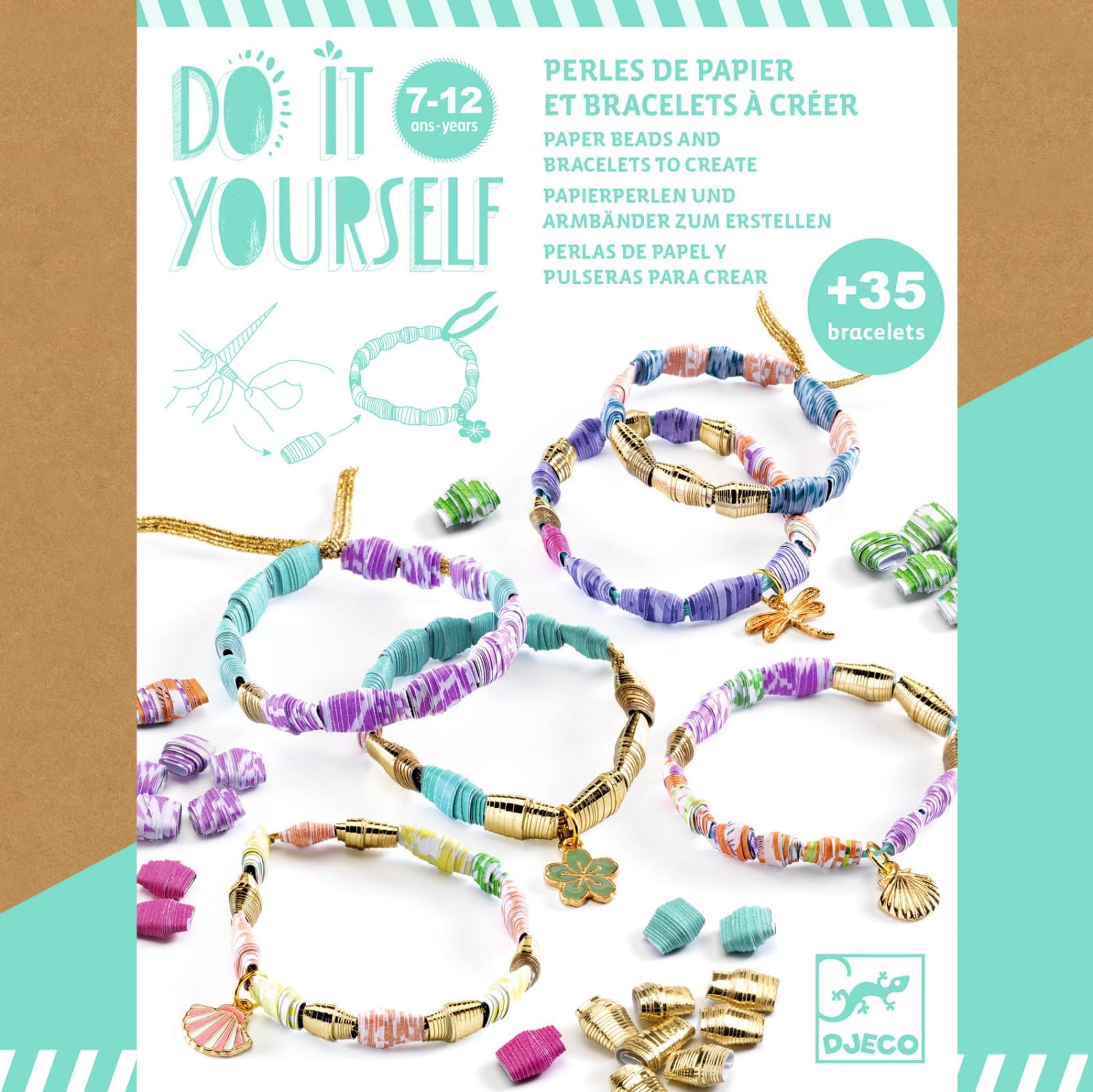 Joc creativ Atelier DIY de confectionat bratari cu margele din hartie, detalii aurii [1]