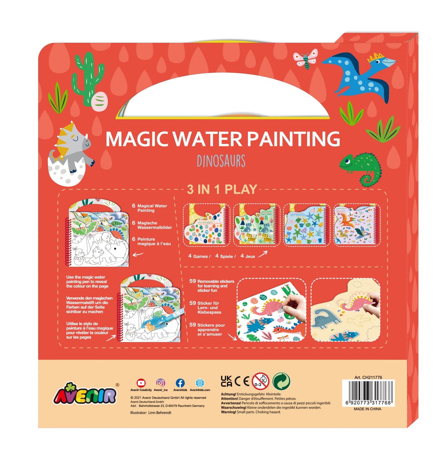 Carte de pictat cu apa, stickere si jocuri, portabila - Dinozauri, + 3 ani [2]