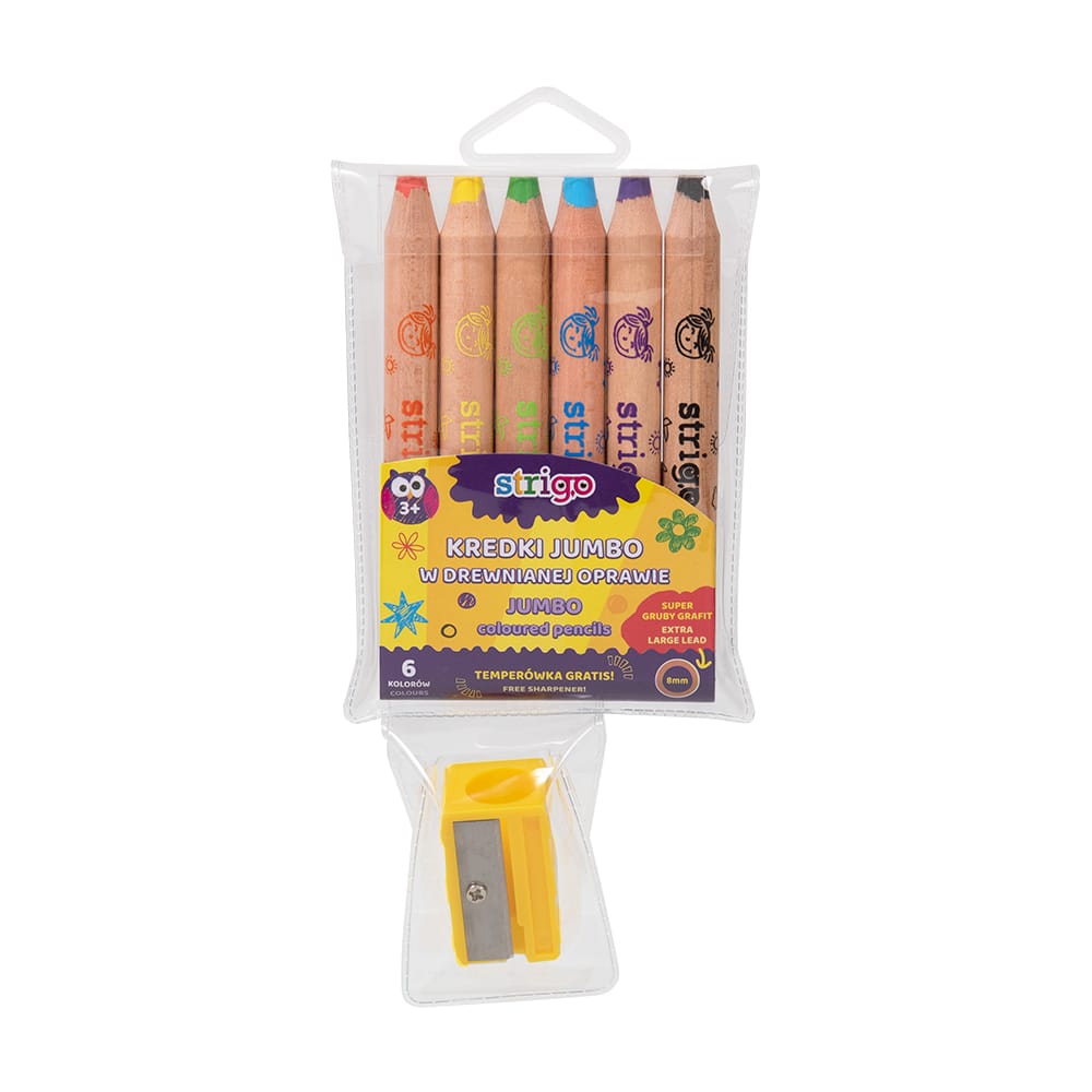 Vârsta - Creioane colorate Strigo Jumbo, cu ascutitoare, 6 culori