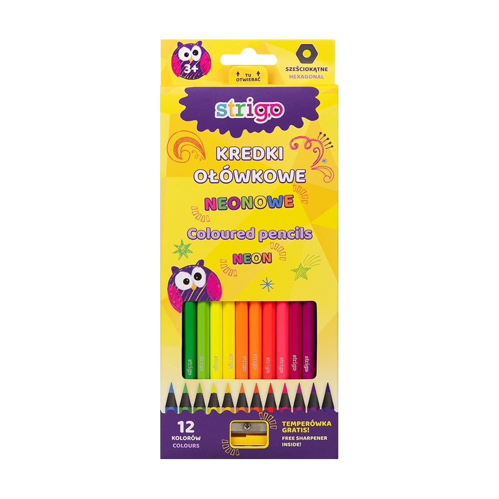 Creioane colorate Strigo, NEON, 12 culori, cu ascutitoare [1]