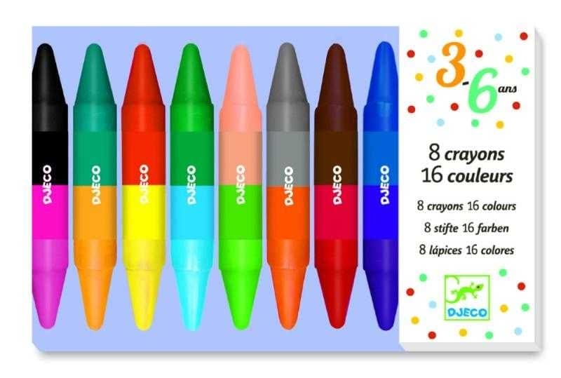 Papetarie si Rechizite - Creioane de colorat duble Djeco, 2-3 ani +