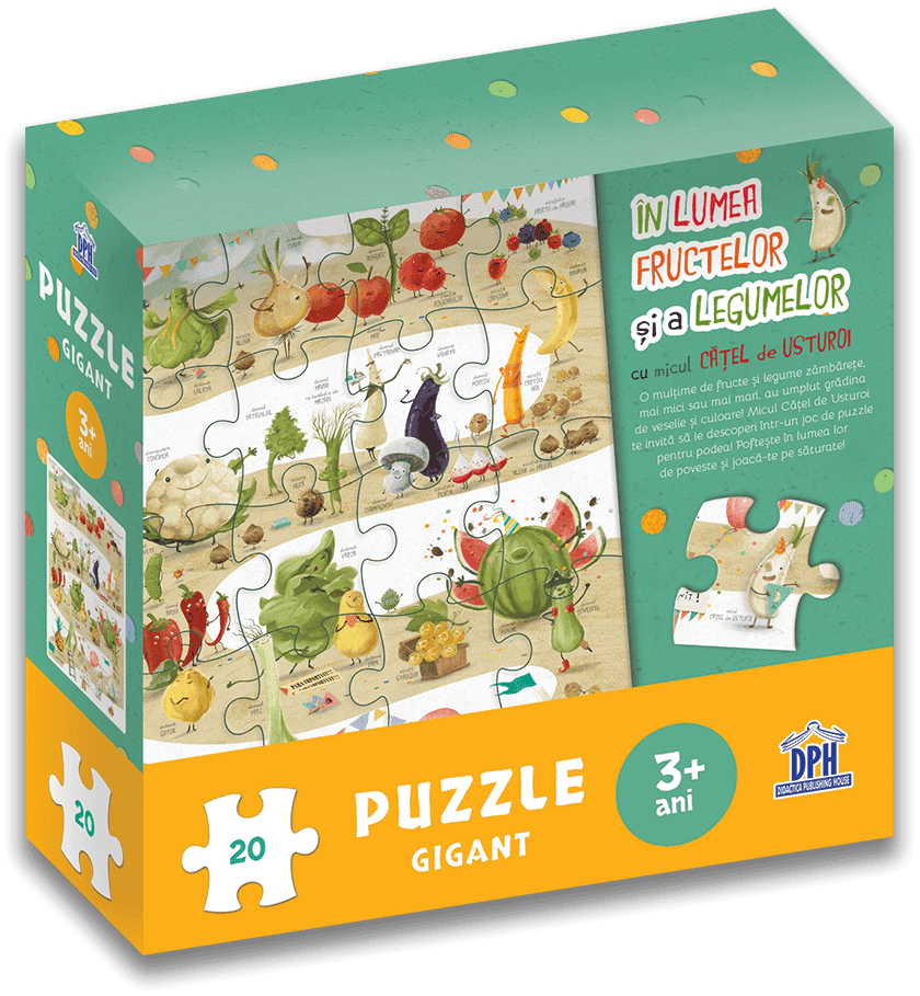 Jucarii copii 2-3 ani - In lumea fructelor si a legumelor cu micul catel de usturoi - Puzzle gigant, DPH, 2-3 ani +