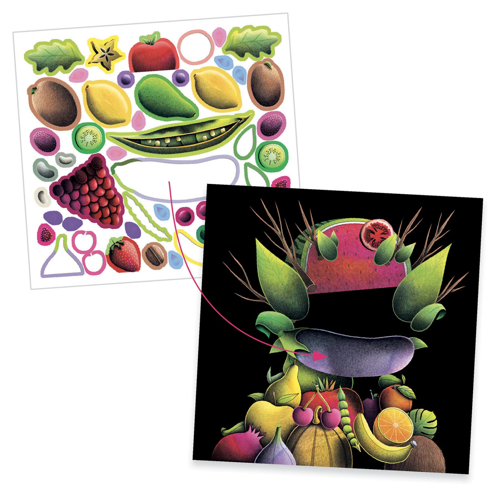 Inspired by Arcimboldo, stickere Fructe si legume, Djeco, 4-5 ani + [4]