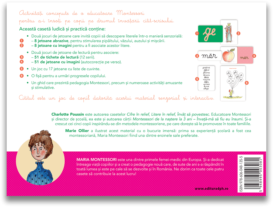 Invat sa citesc cu Montessori: 84 de Jetoane si 51 de tichete de lectura pentru a invata sa citesti foarte usor, DPH, 2-3 ani + [2]