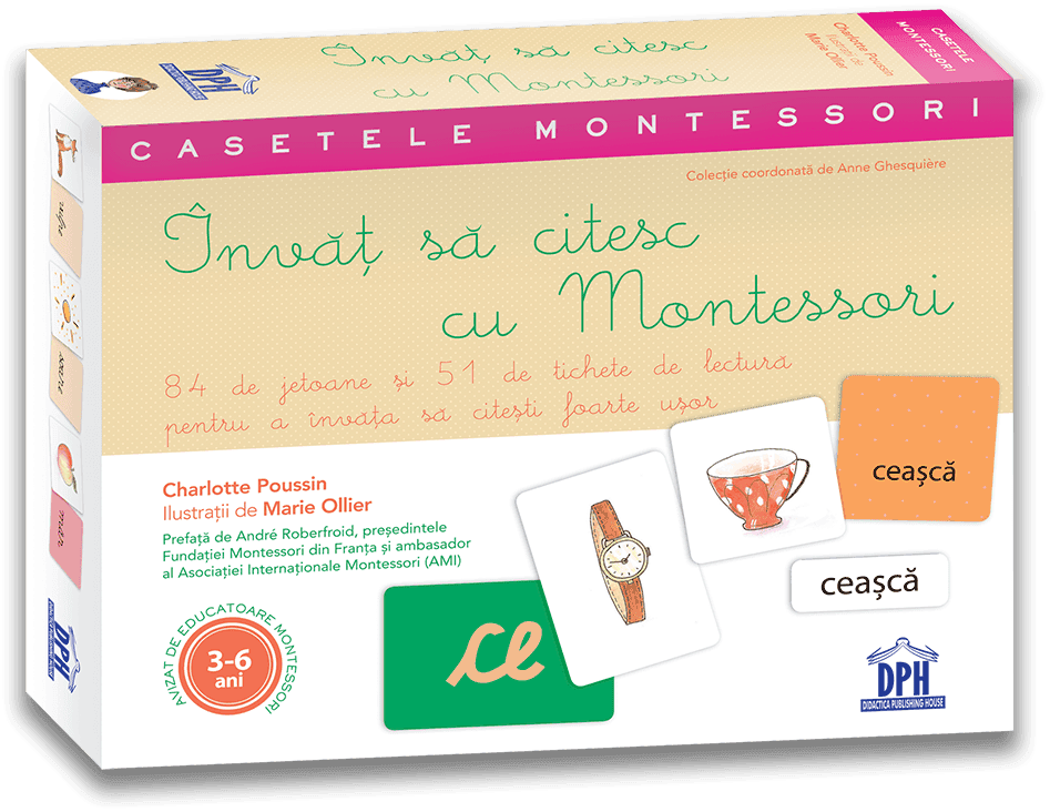 Produse - Invat sa citesc cu Montessori: 84 de Jetoane si 51 de tichete de lectura pentru a invata sa citesti foarte usor, DPH, 2-3 ani +