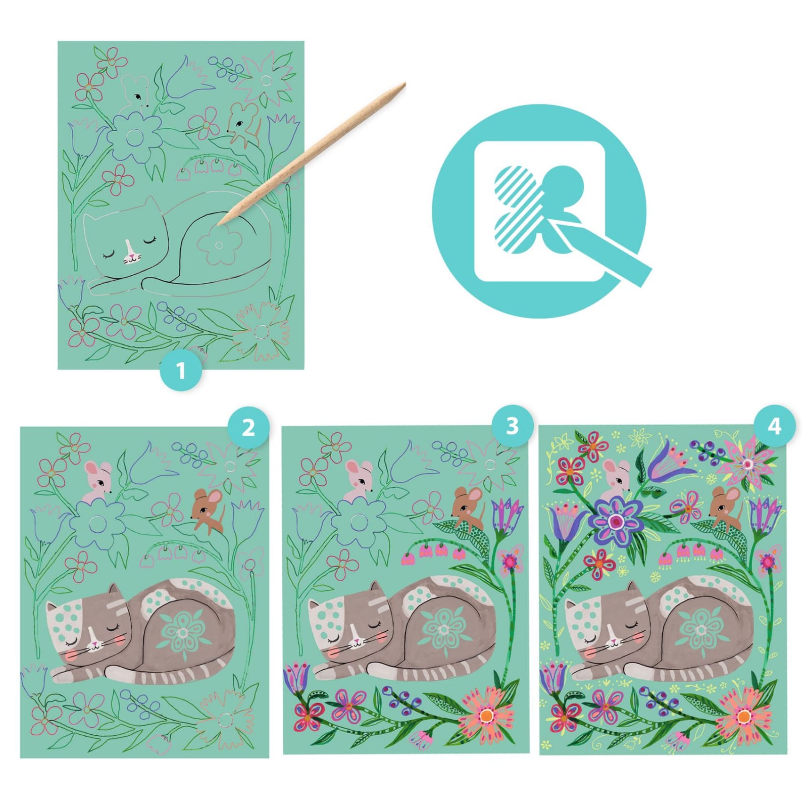 Joc creativ de razuit Animale din gradina, Djeco, 6-7 ani + [3]