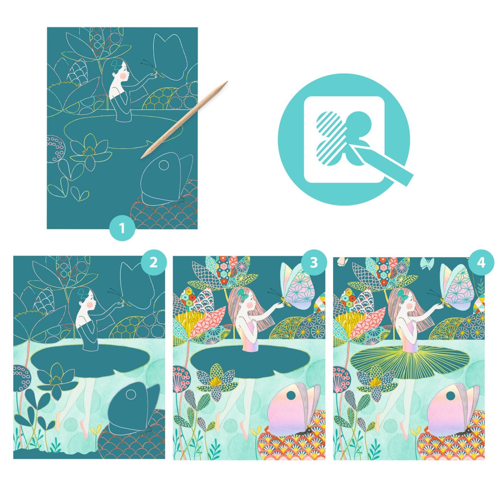 Joc creativ de razuit Iazul pastel, Djeco, 6-7 ani + [2]