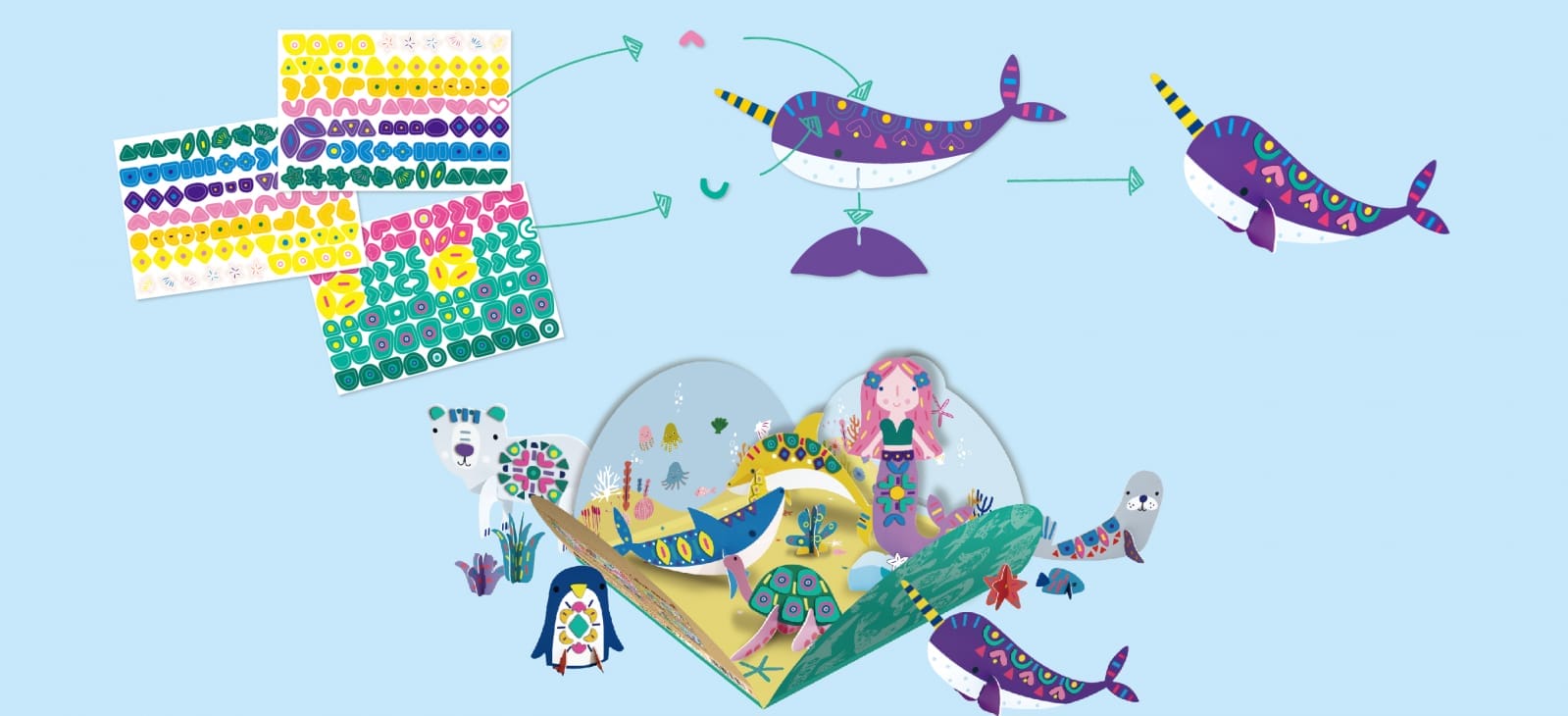 Joc creativ Stick N Play cu scene 3D si stickere repozitionabile - Animale polare si marine, + 3 ani [2]