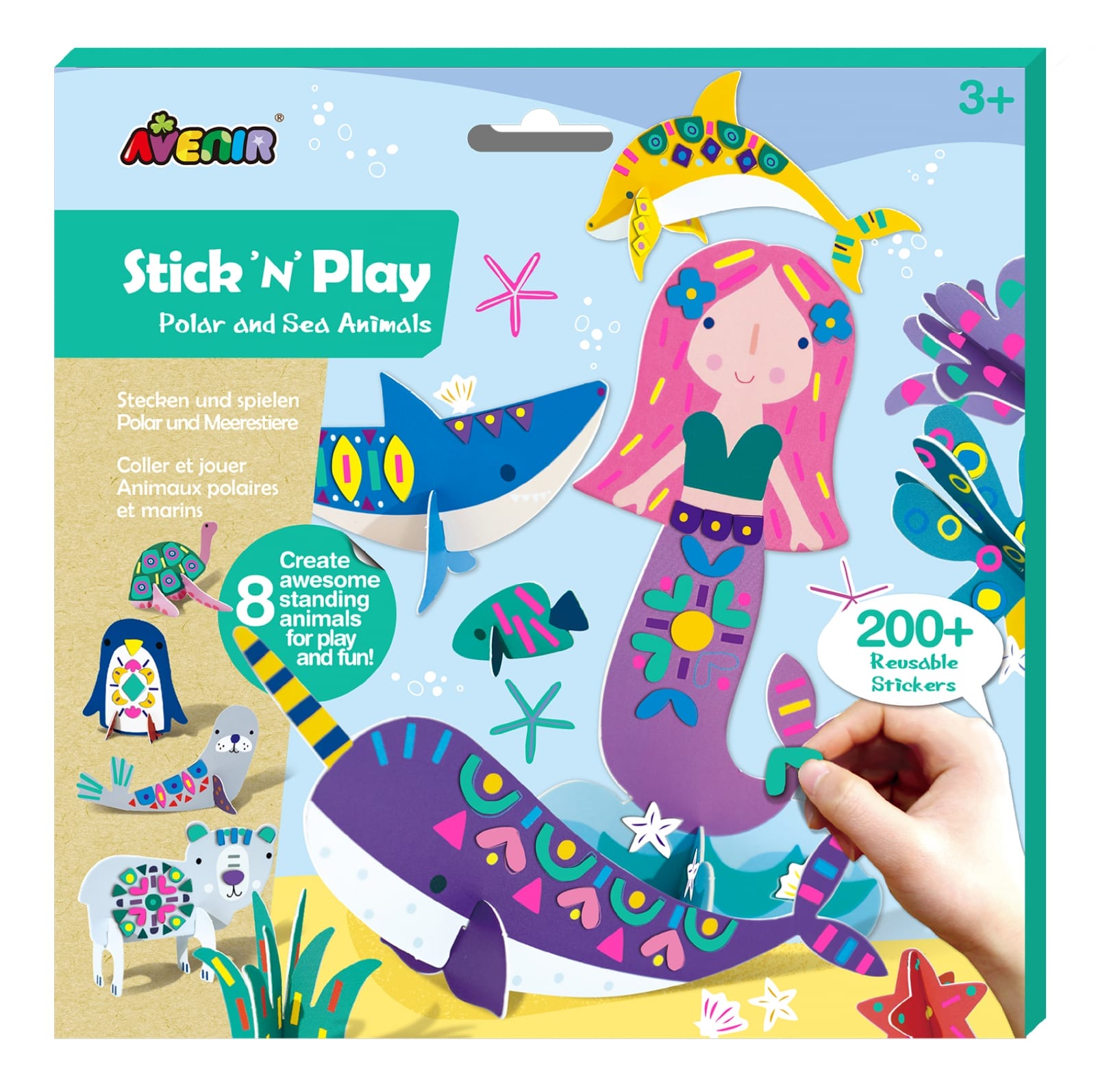 Jucarii si jocuri copii - Joc creativ Stick N Play cu scene 3D si stickere repozitionabile - Animale polare si marine, + 3 ani
