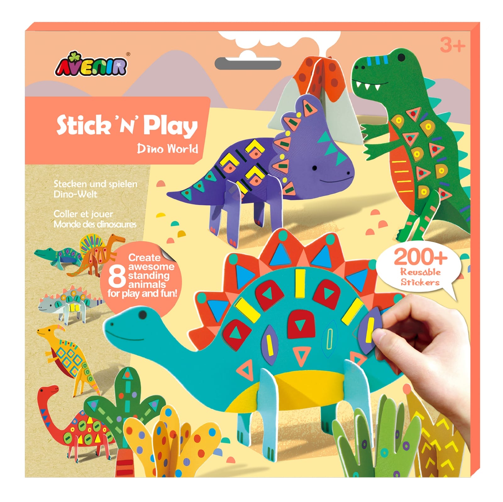 Jucarii si jocuri copii - Joc creativ Stick N Play cu scene 3D si stickere repozitionabile - Lumea Dinozaurilor, + 3 ani