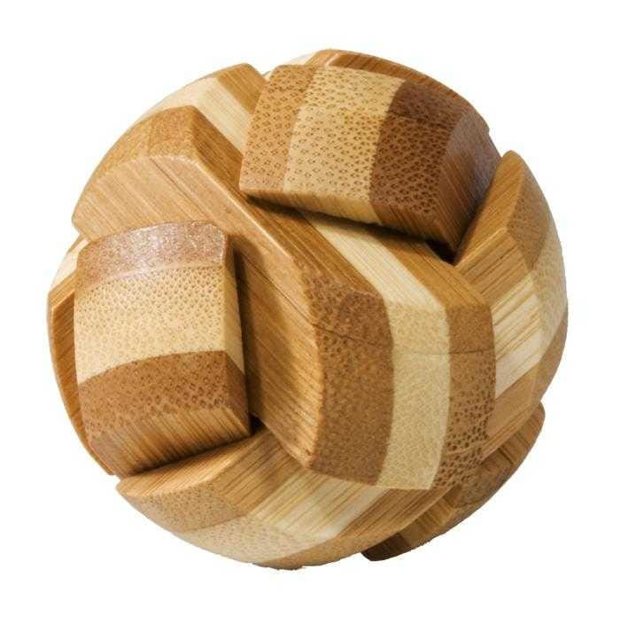 Puzzle din lemn - Joc logic IQ din lemn bambus Ball, cutie metal, Fridolin, 8-9 ani +