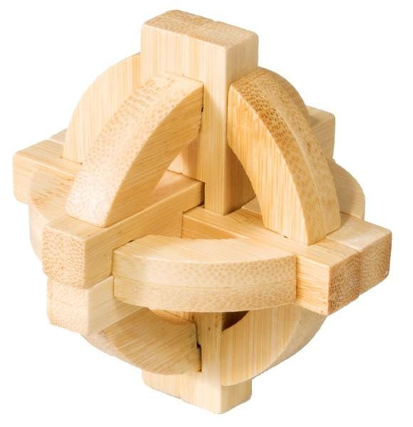 Joc logic IQ din lemn bambus Double disk puzzle 3d, Fridolin, 8-9 ani + [1]