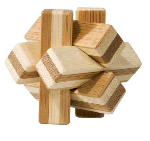 Puzzle din lemn - Joc logic IQ din lemn bambus Knot, cutie metal, Fridolin, 8-9 ani +