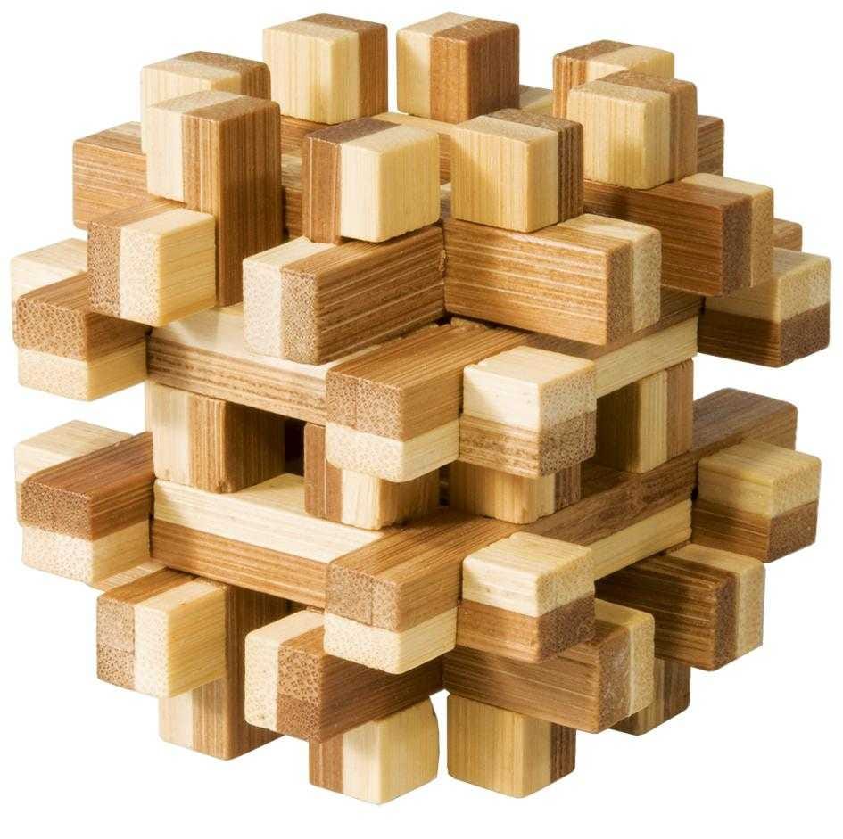 Jucarii si jocuri copii - Joc logic IQ din lemn bambus Magic blocks puzzle 3d, Fridolin, 8-9 ani +