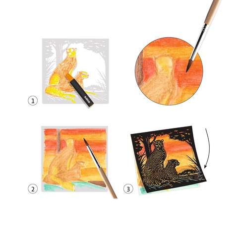 Atelier creativ cu creioane acuarela Djeco, Lumina din fundal, 6-7 ani + [4]