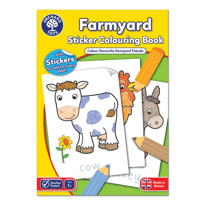 Carte de colorat cu activitati in limba engleza si abtibilduri Ferma FARMYARD, Orchard Toys, 2-3 ani + [2]