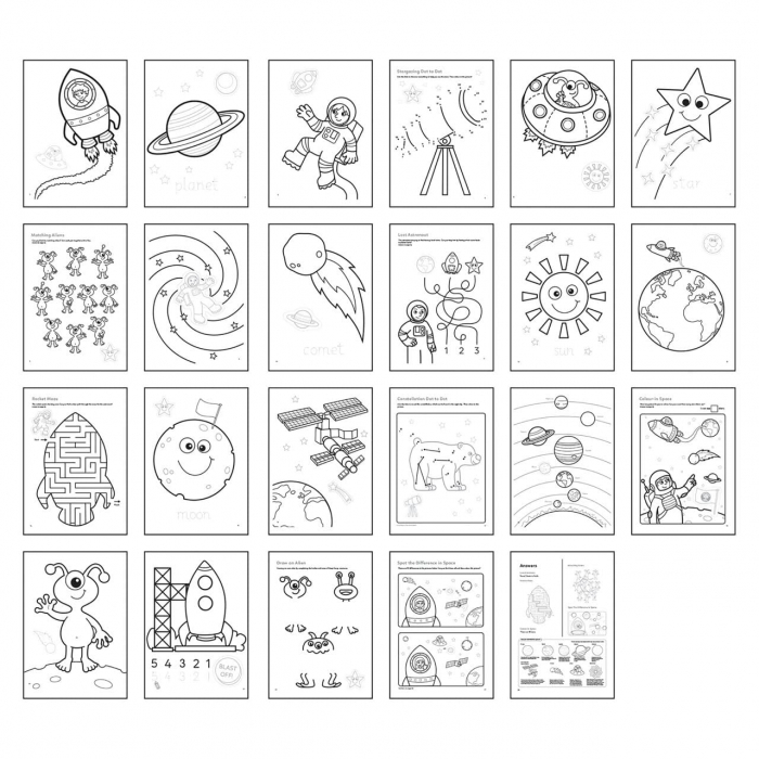 Carte de colorat cu activitati in limba engleza si abtibilduri In Spatiu OUTER SPACE, Orchard Toys, 2-3 ani + [3]