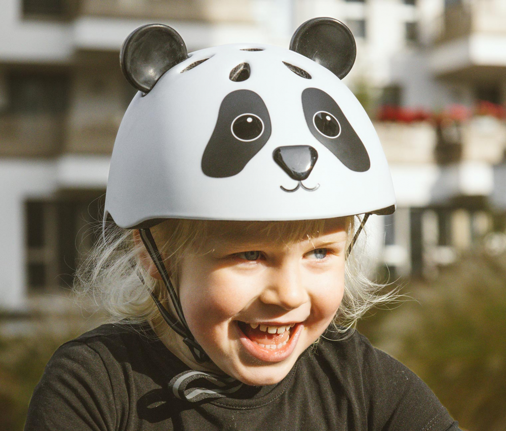 Casca protectie pentru copii Hudora Panda, crem negru, marimea 44-47 cm