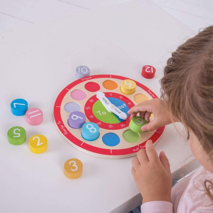 Ceas colorat din lemn, BIGJIGS Toys, 1-2 ani + [4]