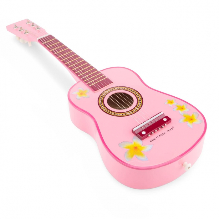 Chitara roz cu flori din lemn, New Classic Toys, 2-3 ani + [2]