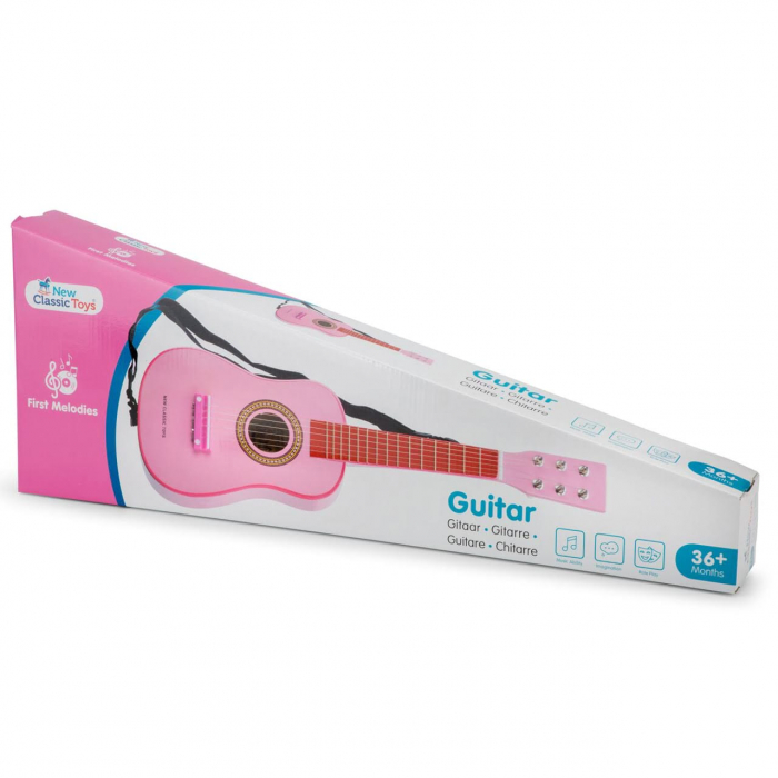 Chitara roz din lemn, New Classic Toys, 2-3 ani + [6]