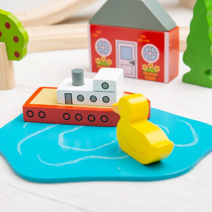 Circuit auto si feroviar (101 piese), BIGJIGS Toys, 2-3 ani + [6]