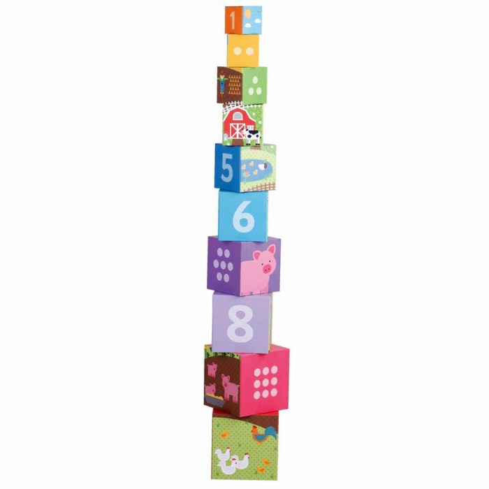 Cuburi din lemn de stivuit, Ferma, BIGJIGS Toys, 1-2 ani + [2]