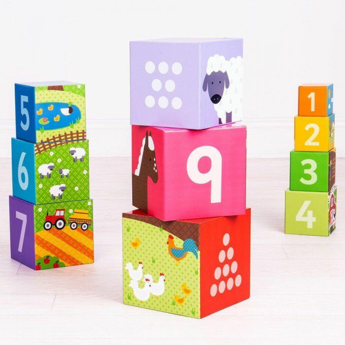 Cuburi din lemn de stivuit, Ferma, BIGJIGS Toys, 1-2 ani + [3]