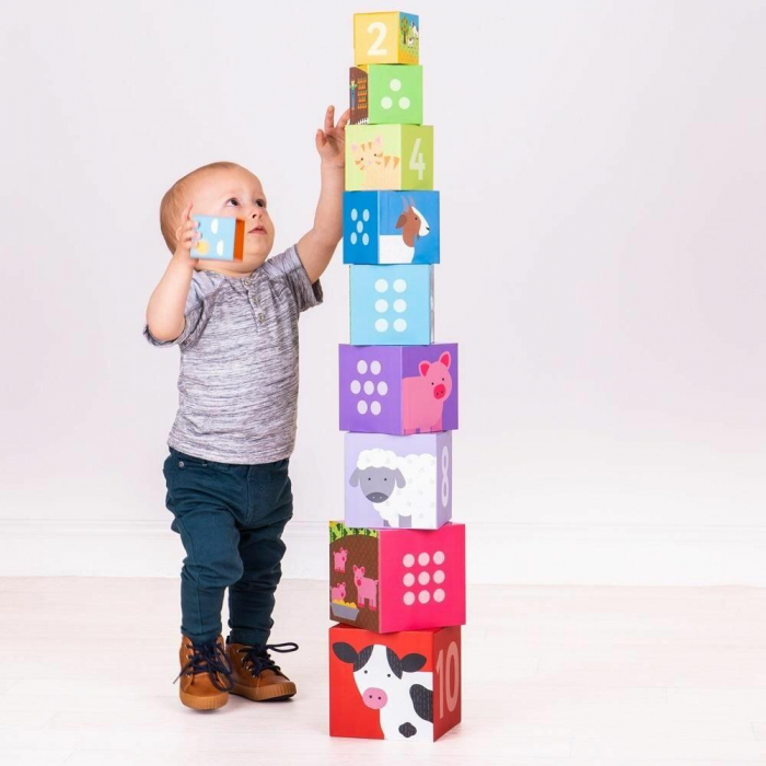 Cuburi din lemn de stivuit, Ferma, BIGJIGS Toys, 1-2 ani + [5]