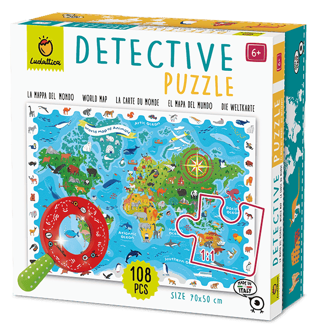 Puzzle Detectiv Harta Lumii cu Animale, 108 piese, +5 ani, Ludattica [2]