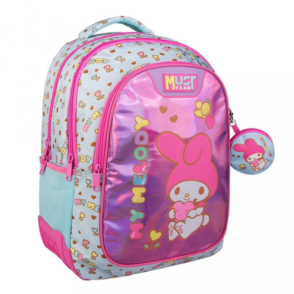 Ghiozdan My Melody, 3 compartimente, 32x18x43 cm, albastru deschis, MUST TEAM