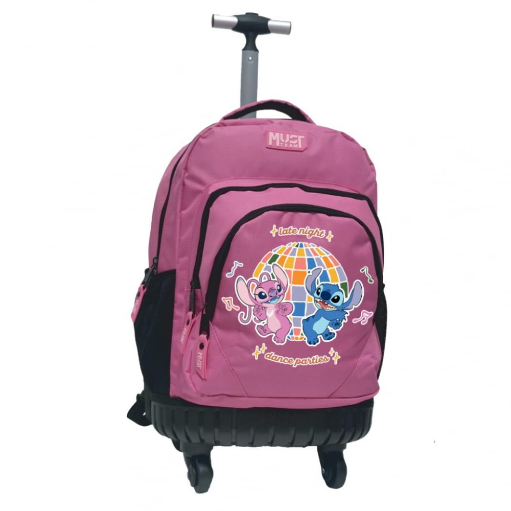 Ghiozdan scolar tip Troller, LILO  STITCH, 3 compartimente, 4 roti, 34x20x44 cm, MUST TEAM