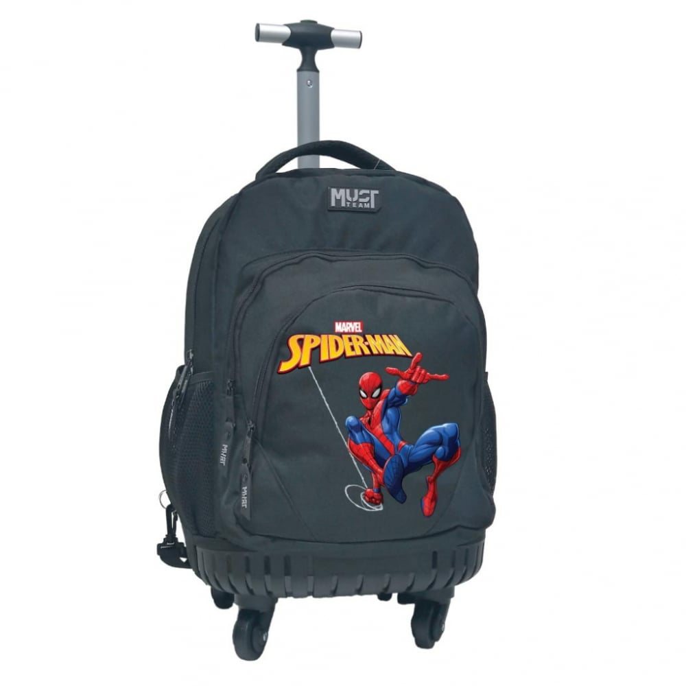 Ghiozdan tip Troller, Spiderman, 3 compartimente, 4 roti, 34x20x44 cm, MUST TEAM