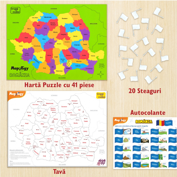 Harta Romaniei - Puzzle Judete, Resedinte si Obiective turistice, +8 ani [3]