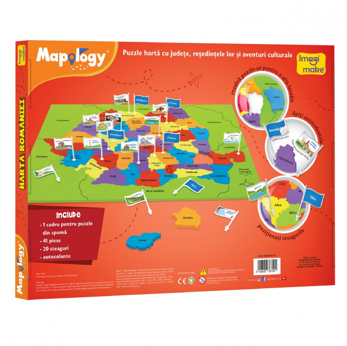 Harta Romaniei - Puzzle Judete, Resedinte si Obiective turistice, +8 ani [6]