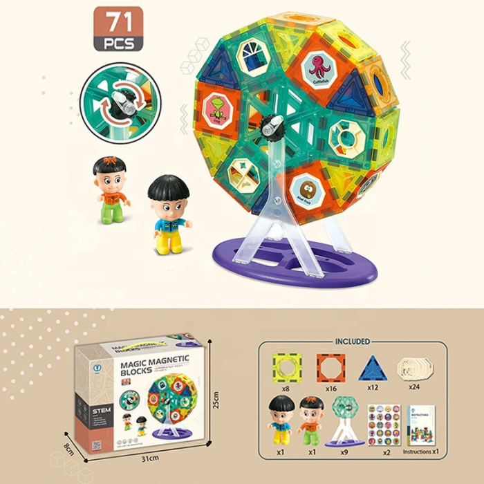 Joc Constructie Magnetic - Magic Set Roata 71 Piese, Cypress Toys, 3 ani+ [3]