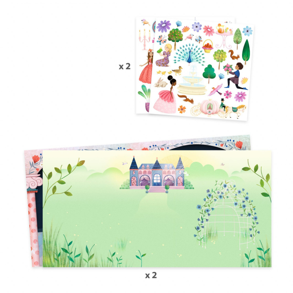 Joc creativ Planse cu abtibilduri repozitionabile Djeco, Viata la castel, 4-7 ani [3]