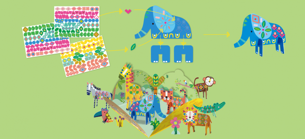 Joc creativ Stick N Play cu scene 3D si stickere repozitionabile - Animale Safari [3]