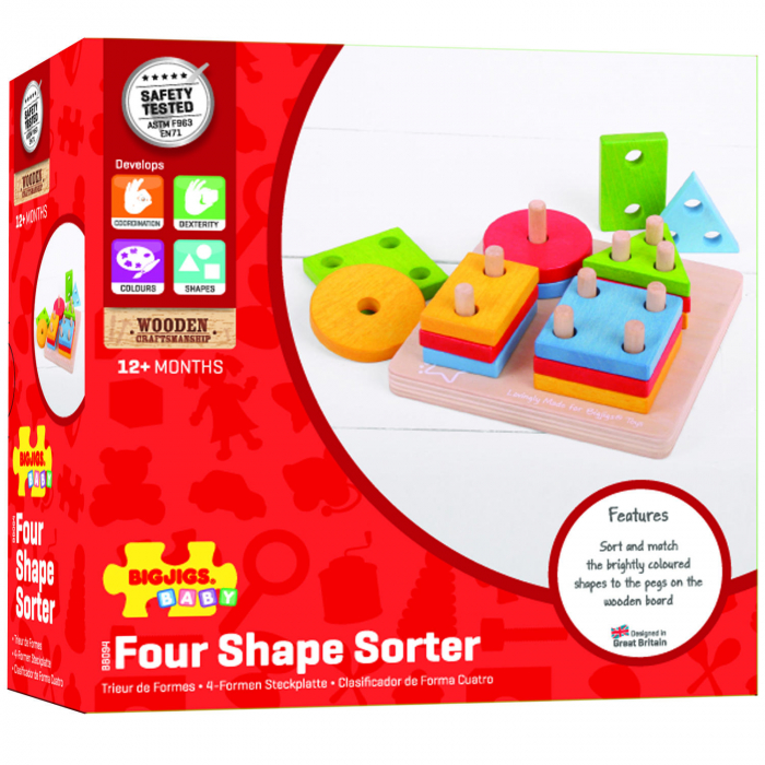 Joc de sortare - 4 forme geometrice, BIGJIGS Toys, 1-2 ani + [7]