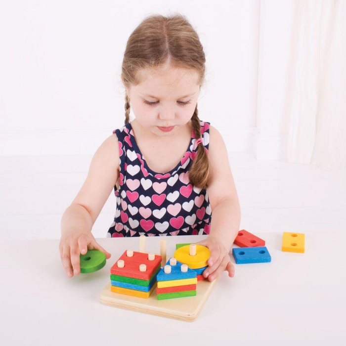 Joc de sortare - 4 forme geometrice, BIGJIGS Toys, 1-2 ani + [5]