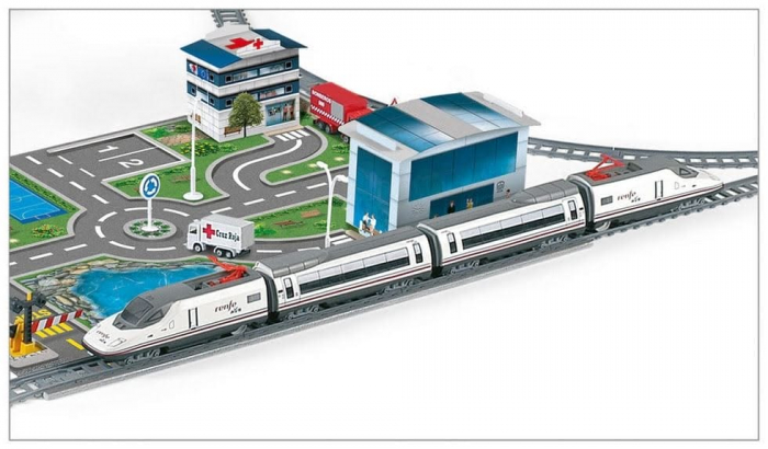Jucarie interactiva Trenulet electric High Speed RENFE cu statie, tunel si oras, Pequetren, 2-3 ani + [5]
