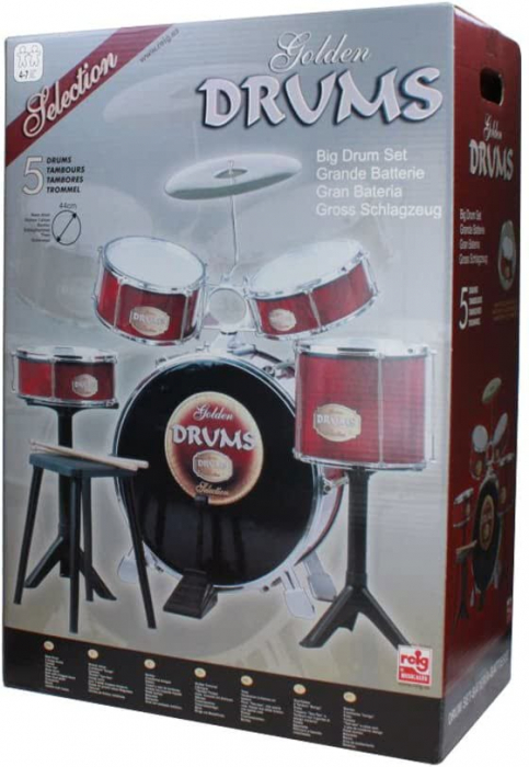 Jucarie muzicala Baterie, Set tobe Golden Drums, Reig Musicales, 4-5 ani + [6]