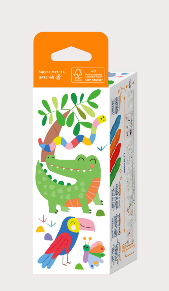 Kit rola de desenat - 2 m, include stickere si 4 creioane colorate cerate, Safari - Haku Yoka [3]