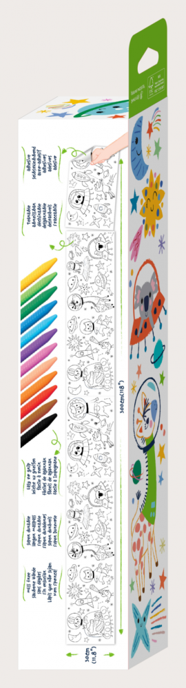 Kit rola de desenat autoadeziva - 3 m si 12 creioane colorate cerate, Spatiu - Haku Yoka [3]