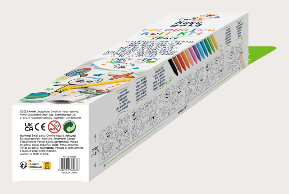 Kit rola de desenat autoadeziva - 3 m si 12 creioane colorate cerate, Spatiu - Haku Yoka [4]