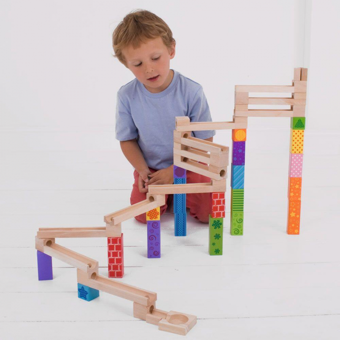 Marble Run din lemn, BIGJIGS Toys, 2-3 ani + [9]