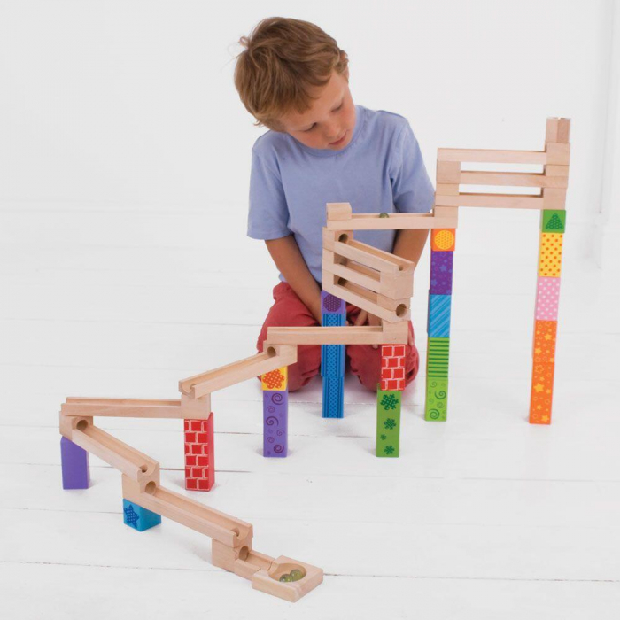 Marble Run din lemn, BIGJIGS Toys, 2-3 ani + [10]