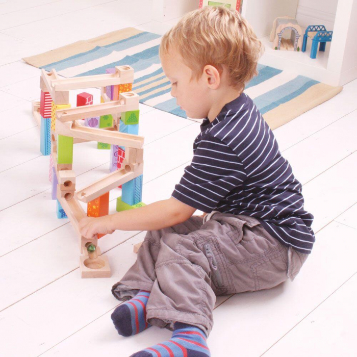 Marble Run din lemn, BIGJIGS Toys, 2-3 ani + [8]