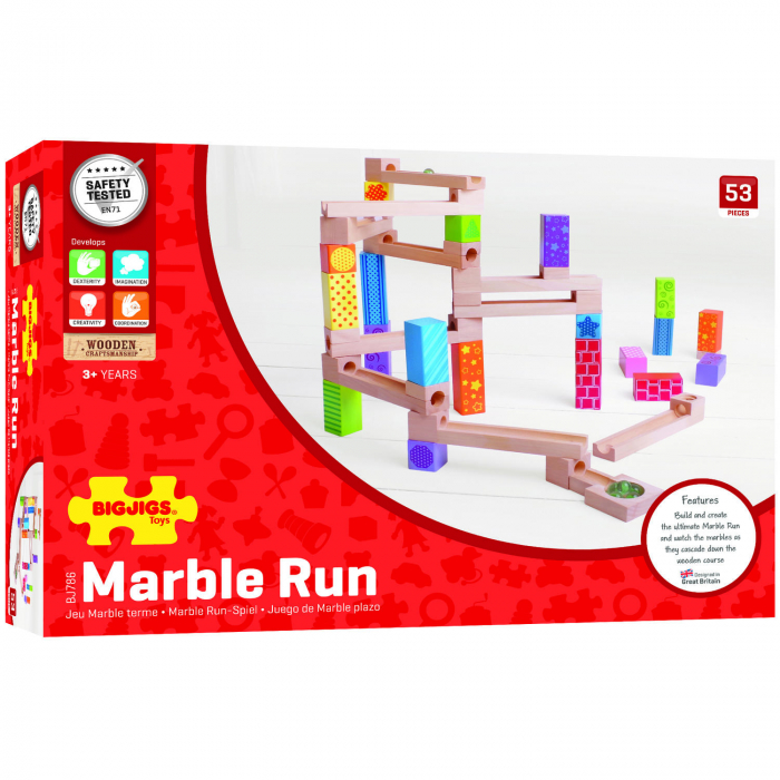Marble Run din lemn, BIGJIGS Toys, 2-3 ani + [11]