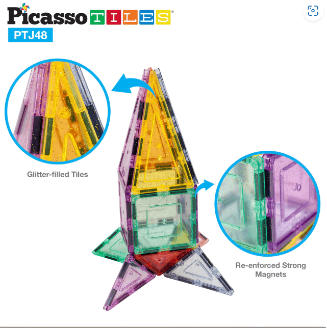 PicassoTiles, Set magnetic de construit 48 de piese cu sclipici, +3 ani [2]